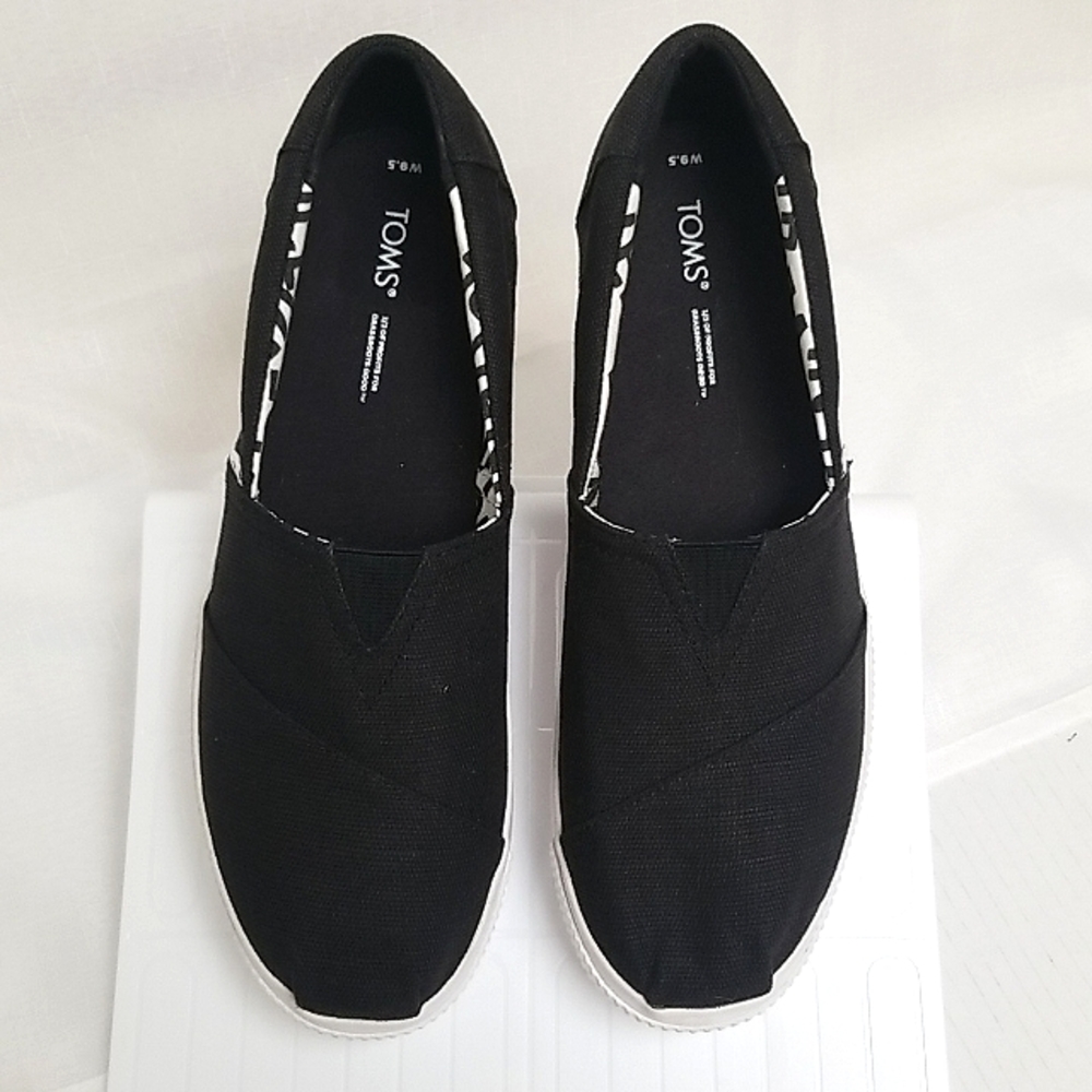 Toms Black Canvas Slip-On Platform Sneakers